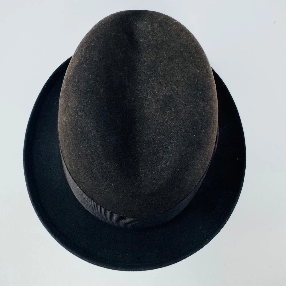 Vintage Mallory Fedora Hat Brown Fur Felt Cravenette Processed‎ Size 7 Feather